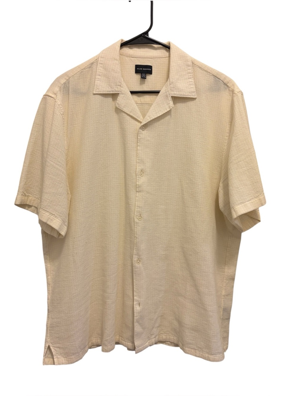 Club Monaco Off White/ Tan Short Sleeve Button Collar Shirt